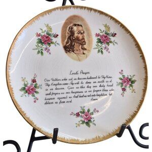 Vintage Lords Prayer Decorative Porcelain Display Plate With Gold Trim & Floral